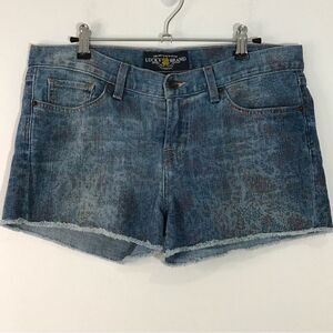 Lucky Brand Riley Adorable Floral Raw Frayed Hem Denim Jean Shorts Size 8 / 29